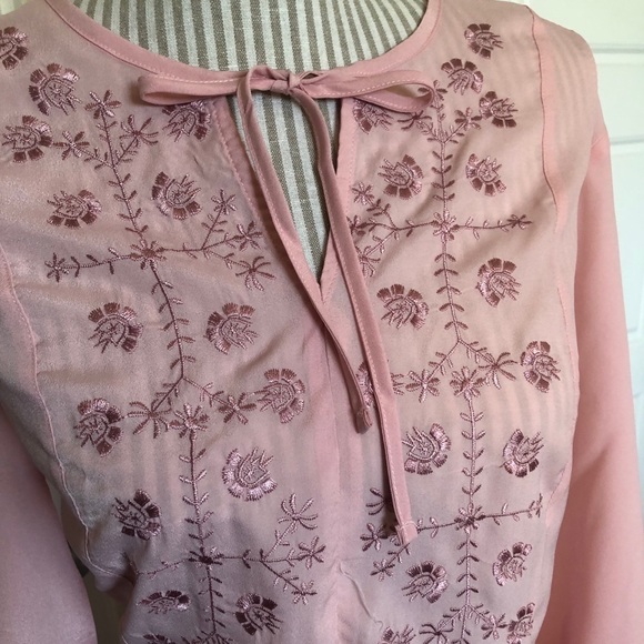 Pink Embroidered Peasant Smocked Top - Picture 4 of 9